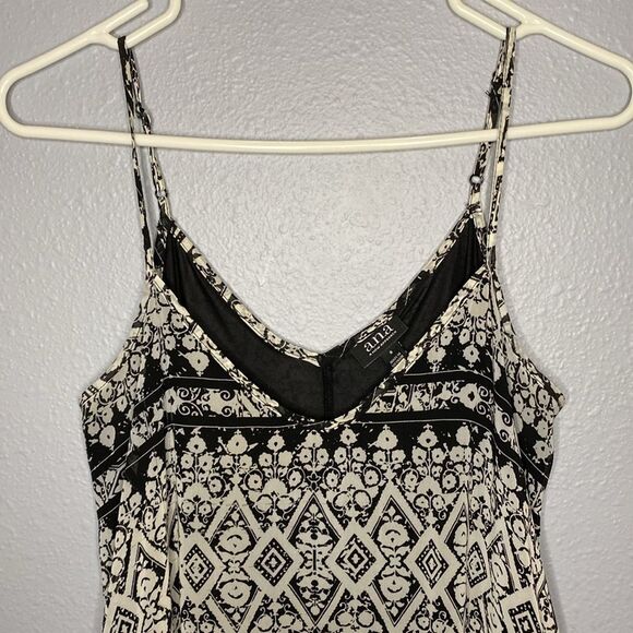 A.N.A Black and White Spaghetti Strap Geometric Pattern Vneck Maxi Size S - Picture 2 of 11